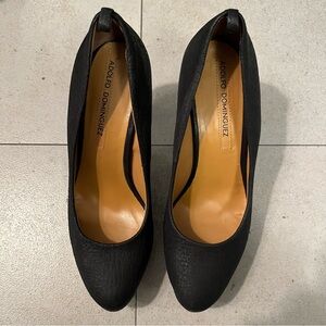 ADOLFO DOMINGUEZ Designer Black Leather Platform Heel Women Shoes 7.5 Spain Glam